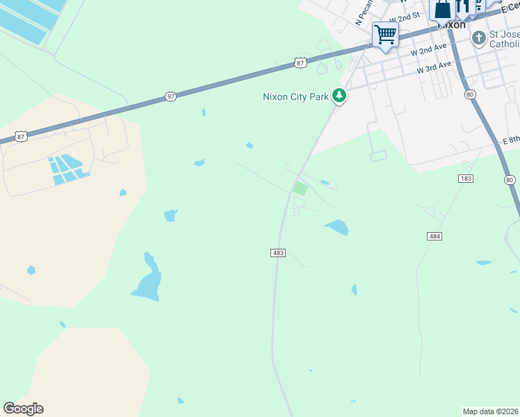 map of restaurants, bars, coffee shops, grocery stores, and more near 688 County Road 483 in Nixon
