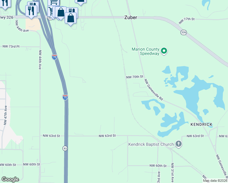 map of restaurants, bars, coffee shops, grocery stores, and more near 6732 NW 35th Avenue Rd in Ocala