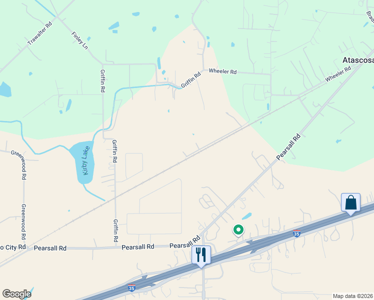 map of restaurants, bars, coffee shops, grocery stores, and more near 16775 Llewellyn Road in Atascosa