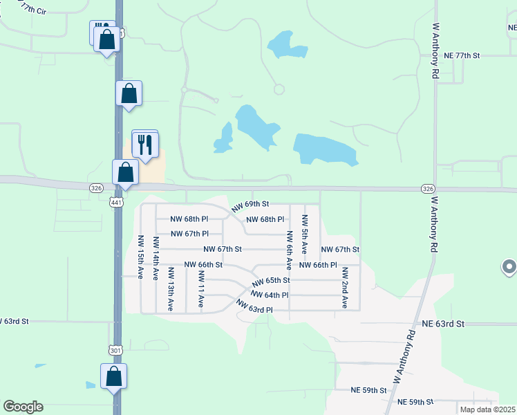 map of restaurants, bars, coffee shops, grocery stores, and more near 800 Northwest 69th Street in Ocala