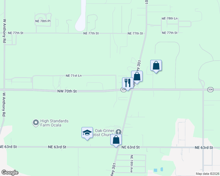 map of restaurants, bars, coffee shops, grocery stores, and more near 1713 Northeast 70th Street in Ocala