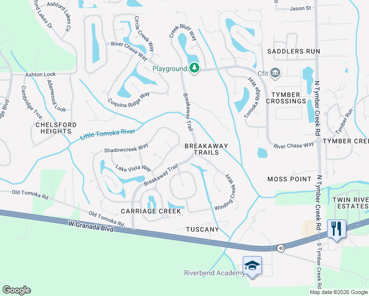 map of restaurants, bars, coffee shops, grocery stores, and more near Crosscreek Way in Ormond Beach