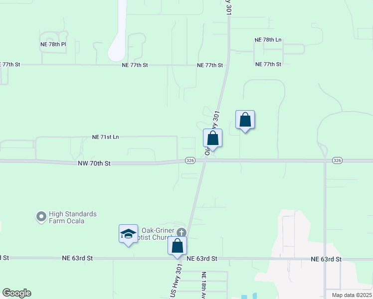 map of restaurants, bars, coffee shops, grocery stores, and more near 1643 Northeast 71st Street in Ocala