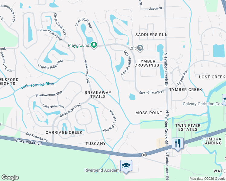 map of restaurants, bars, coffee shops, grocery stores, and more near 23 Tomoka Cove Way in Ormond Beach