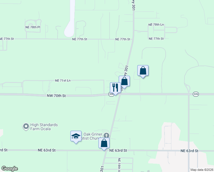 map of restaurants, bars, coffee shops, grocery stores, and more near 1643 Northeast 71st Street in Ocala