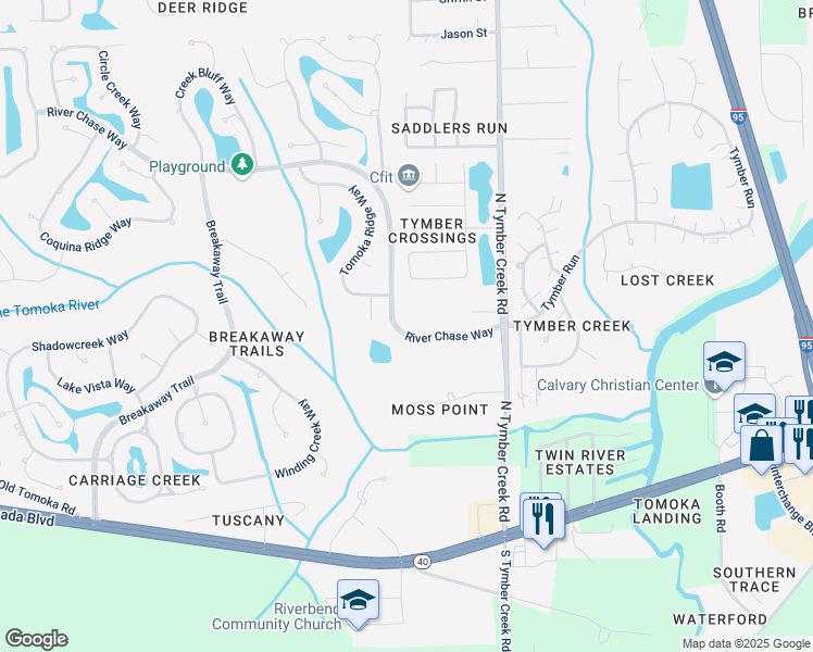 map of restaurants, bars, coffee shops, grocery stores, and more near 10 Spanish Pine Way in Ormond Beach