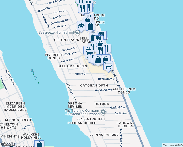 map of restaurants, bars, coffee shops, grocery stores, and more near in Daytona Beach