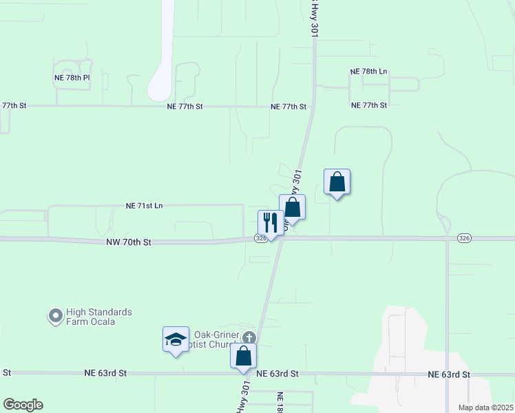 map of restaurants, bars, coffee shops, grocery stores, and more near Northeast 17th Court in Ocala