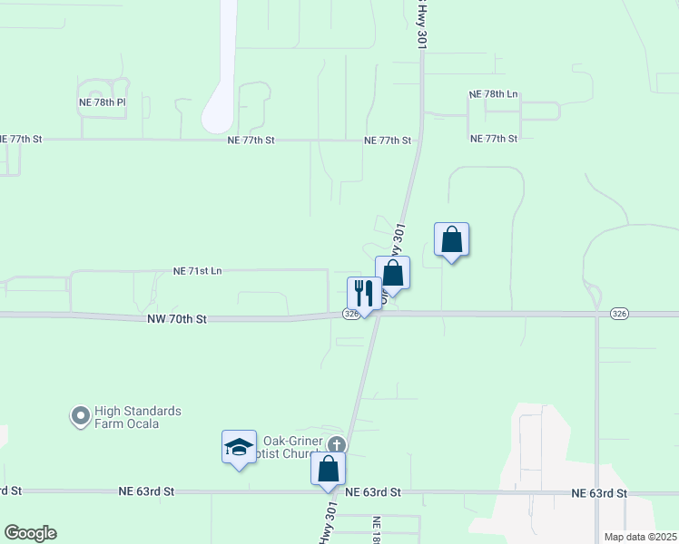 map of restaurants, bars, coffee shops, grocery stores, and more near 1643 Northeast 71st Street in Ocala