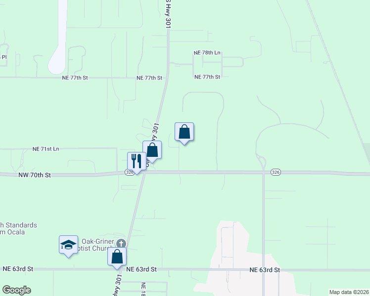 map of restaurants, bars, coffee shops, grocery stores, and more near 2025 Northeast 70th Street in Ocala