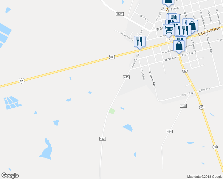 map of restaurants, bars, coffee shops, grocery stores, and more near 384 County Road 483 in Nixon