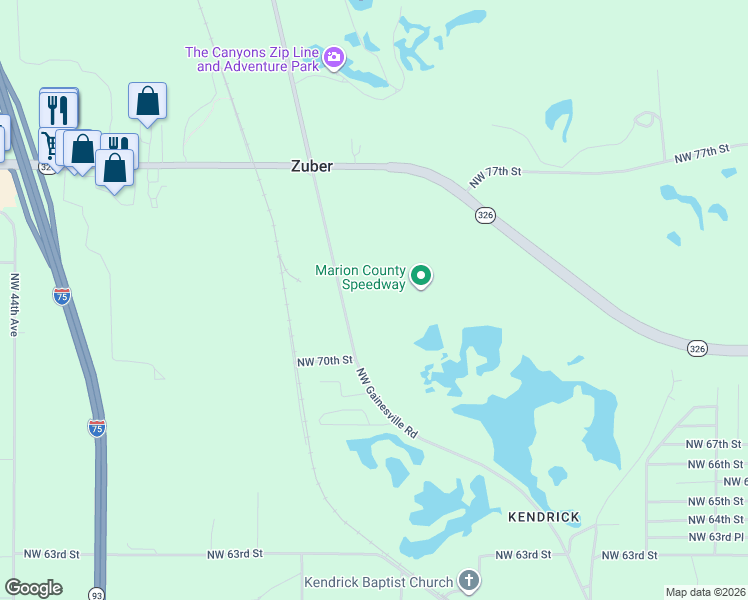 map of restaurants, bars, coffee shops, grocery stores, and more near 7225 Northwest Gainesville Road in Ocala