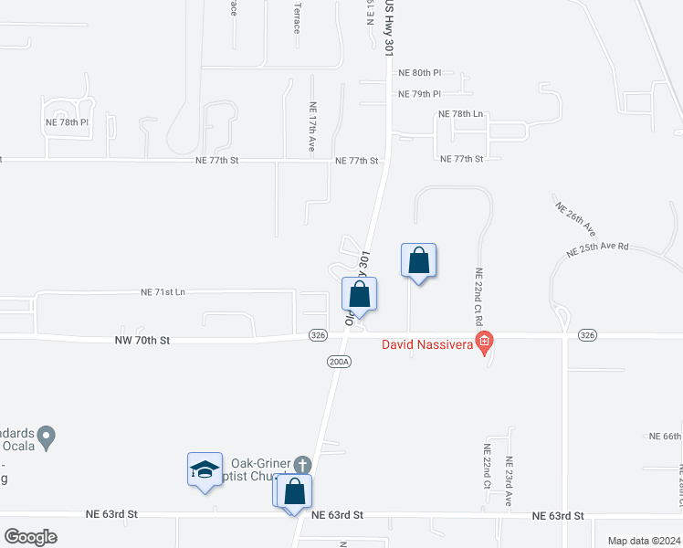 map of restaurants, bars, coffee shops, grocery stores, and more near 7334 Northeast Jacksonville Road in Ocala