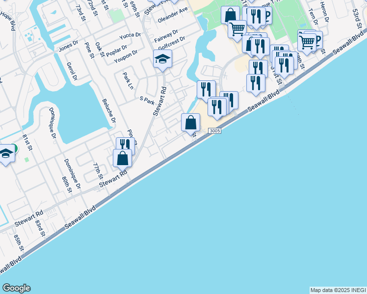 map of restaurants, bars, coffee shops, grocery stores, and more near in Galveston