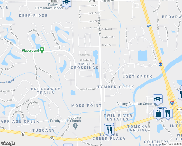 map of restaurants, bars, coffee shops, grocery stores, and more near 54 Grey Dapple Way in Ormond Beach