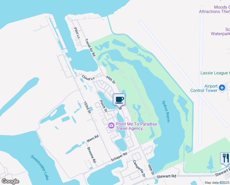 map of restaurants, bars, coffee shops, grocery stores, and more near 64 99th Street in Galveston