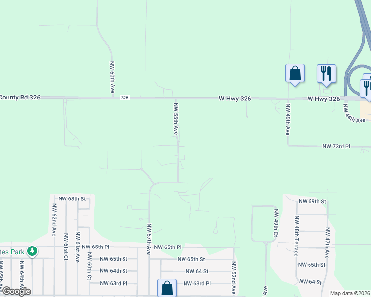 map of restaurants, bars, coffee shops, grocery stores, and more near 7363 Northwest 55th Avenue in Ocala