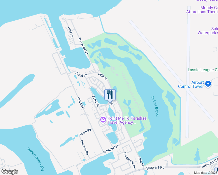 map of restaurants, bars, coffee shops, grocery stores, and more near 64 99th Street in Galveston