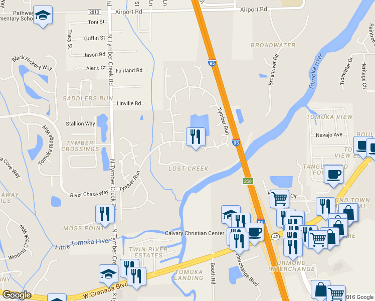 map of restaurants, bars, coffee shops, grocery stores, and more near 184 Cloverdale Court in Ormond Beach