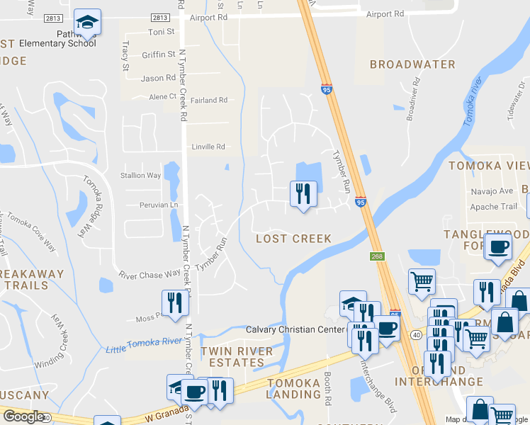 map of restaurants, bars, coffee shops, grocery stores, and more near 322 Oak Fern Circle in Ormond Beach