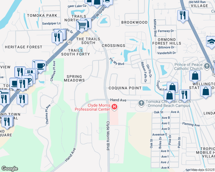 map of restaurants, bars, coffee shops, grocery stores, and more near 2 China Moon Dr in Ormond Beach