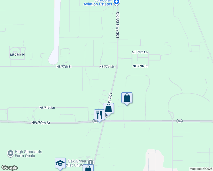 map of restaurants, bars, coffee shops, grocery stores, and more near 7484 Northeast Jacksonville Road in Ocala
