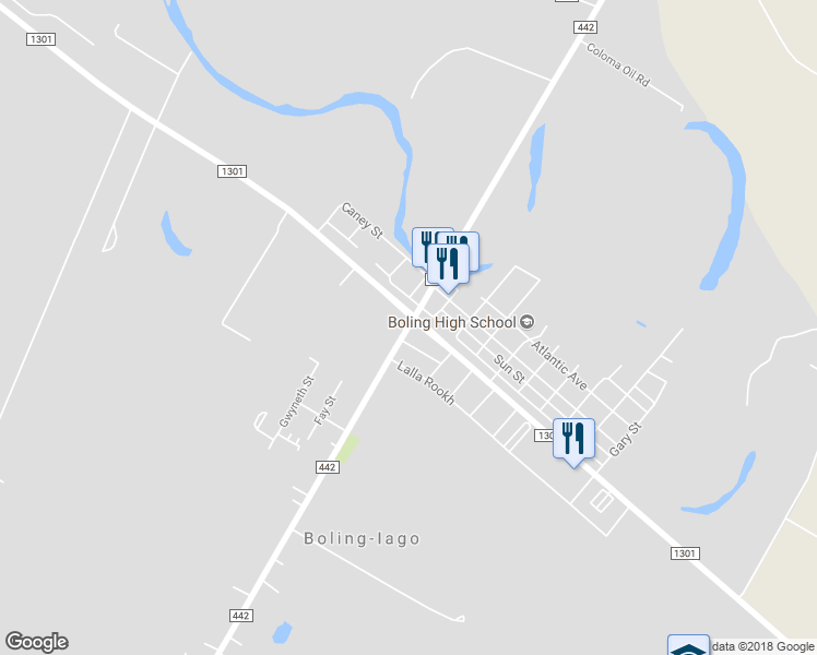 map of restaurants, bars, coffee shops, grocery stores, and more near 8930 Farm to Market Road 442 in Boling-Iago