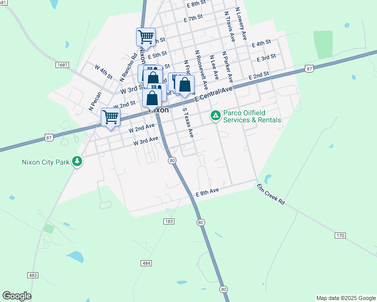 map of restaurants, bars, coffee shops, grocery stores, and more near 200 East 4th Avenue in Nixon