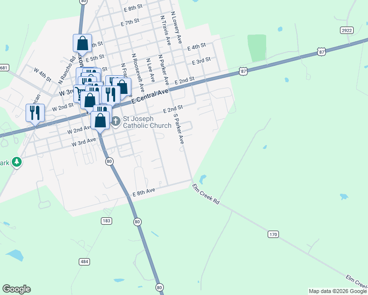 map of restaurants, bars, coffee shops, grocery stores, and more near 444 South Parker Avenue in Nixon