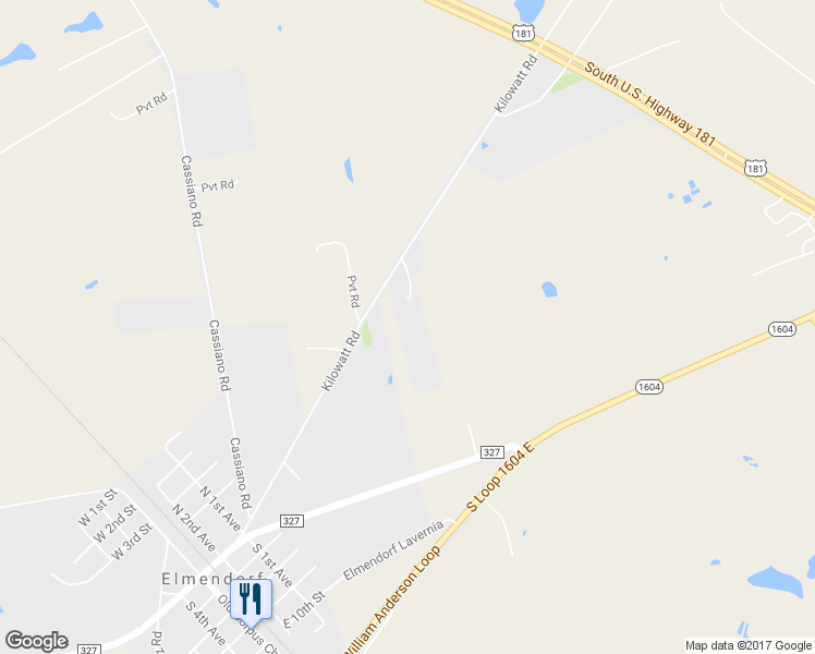 map of restaurants, bars, coffee shops, grocery stores, and more near 15700 Kilowatt Road in Elmendorf