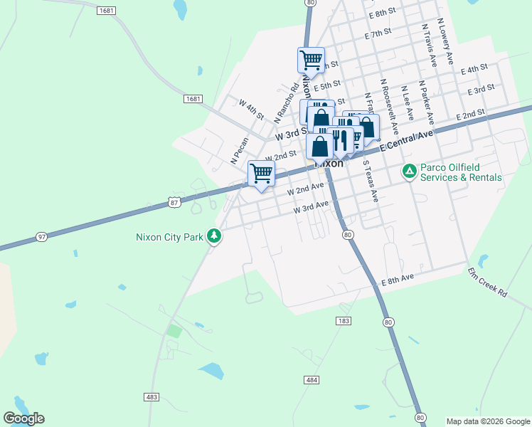 map of restaurants, bars, coffee shops, grocery stores, and more near 201 South Liberty Avenue in Nixon