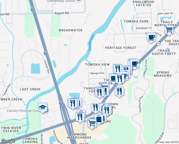 map of restaurants, bars, coffee shops, grocery stores, and more near 209 Cherokee Road in Ormond Beach