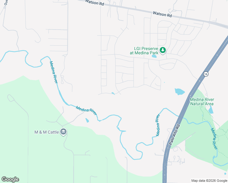 map of restaurants, bars, coffee shops, grocery stores, and more near 14851 Watson Road in Von Ormy