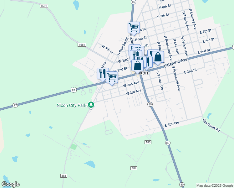 map of restaurants, bars, coffee shops, grocery stores, and more near 201 South Liberty Avenue in Nixon