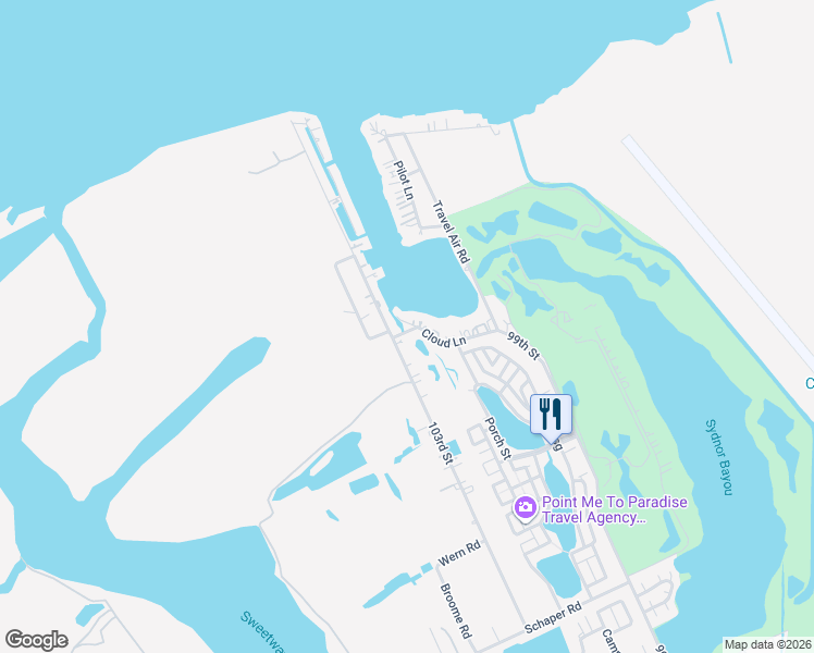 map of restaurants, bars, coffee shops, grocery stores, and more near 1702 103rd Street in Galveston