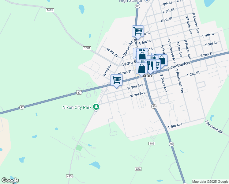 map of restaurants, bars, coffee shops, grocery stores, and more near 201 South Liberty Avenue in Nixon