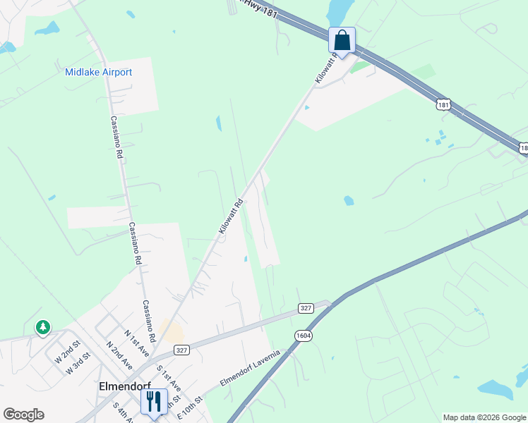 map of restaurants, bars, coffee shops, grocery stores, and more near 15700 Kilowatt Road in Elmendorf