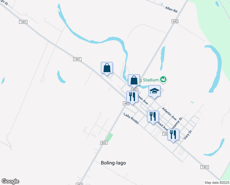 map of restaurants, bars, coffee shops, grocery stores, and more near 10726 Farm to Market Road 1301 in Boling-Iago