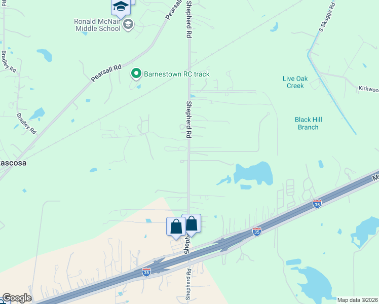 map of restaurants, bars, coffee shops, grocery stores, and more near 15866 Shepherd Road in Atascosa