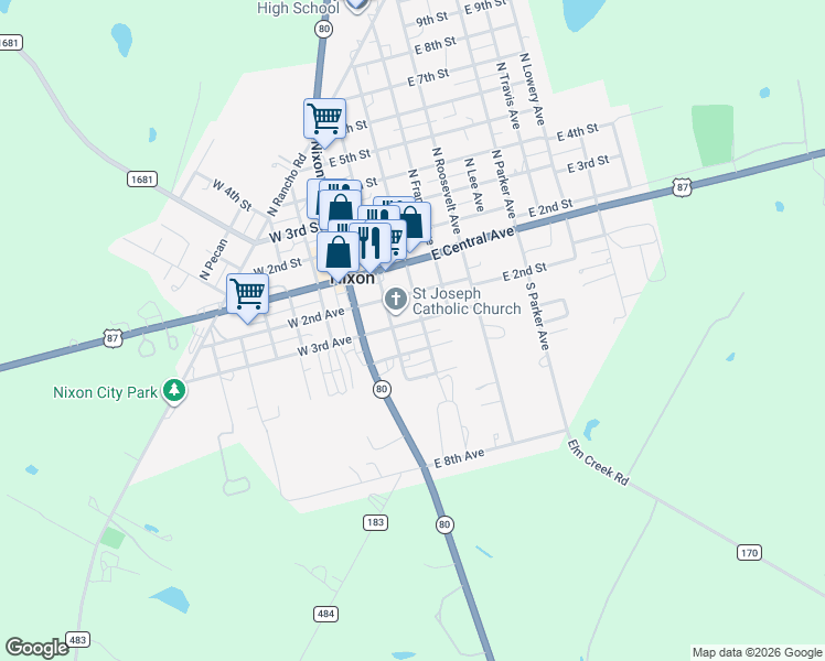 map of restaurants, bars, coffee shops, grocery stores, and more near 200 East 4th Avenue in Nixon