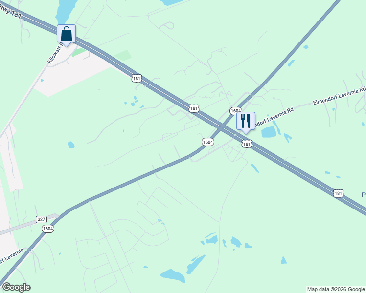 map of restaurants, bars, coffee shops, grocery stores, and more near 9081 South Loop 1604 East in Elmendorf