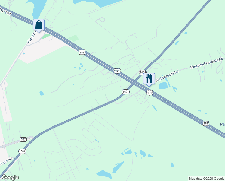 map of restaurants, bars, coffee shops, grocery stores, and more near 9081 South Loop 1604 East in Elmendorf