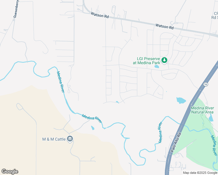 map of restaurants, bars, coffee shops, grocery stores, and more near 14851 Watson Road in Von Ormy