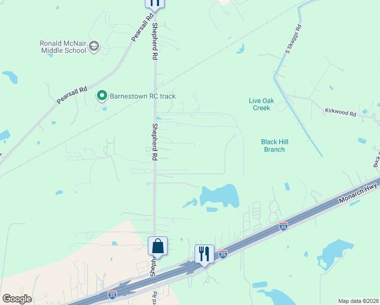 map of restaurants, bars, coffee shops, grocery stores, and more near 15750 Shepherd Road in Atascosa