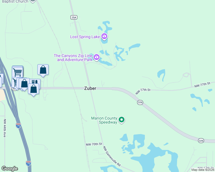 map of restaurants, bars, coffee shops, grocery stores, and more near 3350 Florida 326 in Ocala