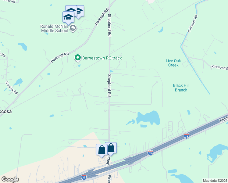 map of restaurants, bars, coffee shops, grocery stores, and more near 15750 Shepherd Road in Atascosa