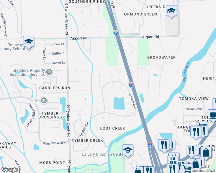 map of restaurants, bars, coffee shops, grocery stores, and more near 273 Amberwood Court in Ormond Beach