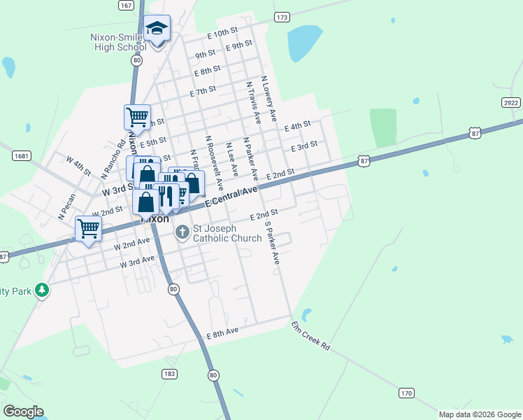 map of restaurants, bars, coffee shops, grocery stores, and more near 610 East 2nd Avenue in Nixon