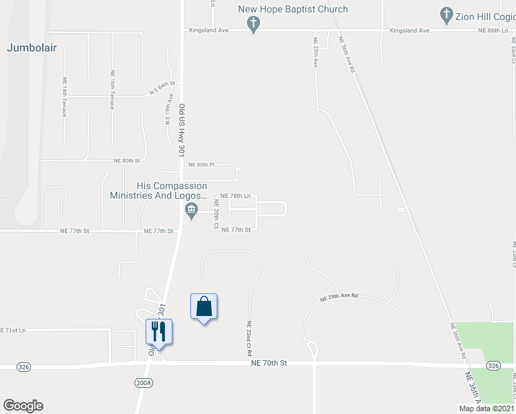 map of restaurants, bars, coffee shops, grocery stores, and more near 7811 Northeast 22nd Terrace in Ocala