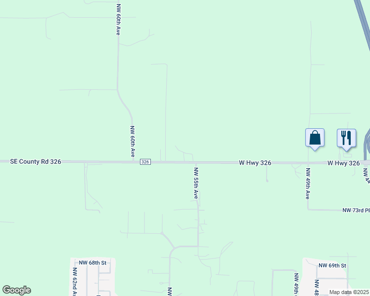 map of restaurants, bars, coffee shops, grocery stores, and more near 5623 County Road 326 in Ocala